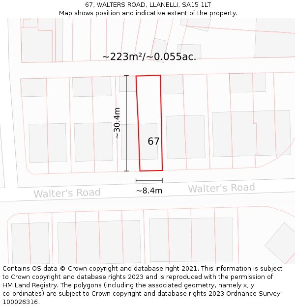 67, WALTERS ROAD, LLANELLI, SA15 1LT: Plot and title map