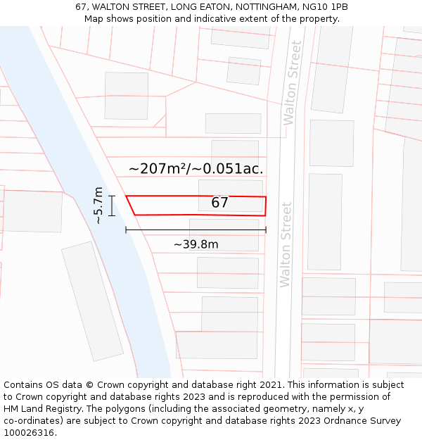 67, WALTON STREET, LONG EATON, NOTTINGHAM, NG10 1PB: Plot and title map