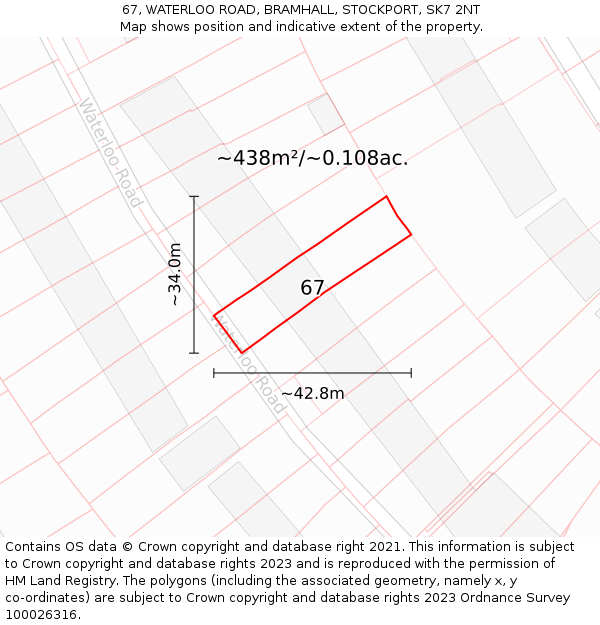 67, WATERLOO ROAD, BRAMHALL, STOCKPORT, SK7 2NT: Plot and title map
