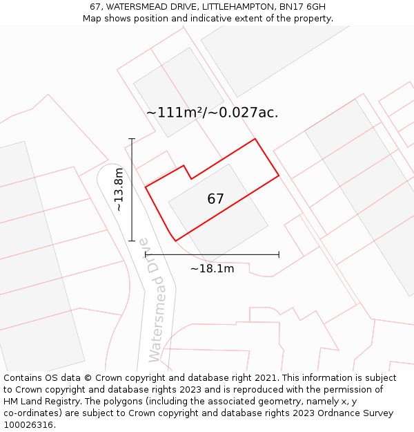 67, WATERSMEAD DRIVE, LITTLEHAMPTON, BN17 6GH: Plot and title map
