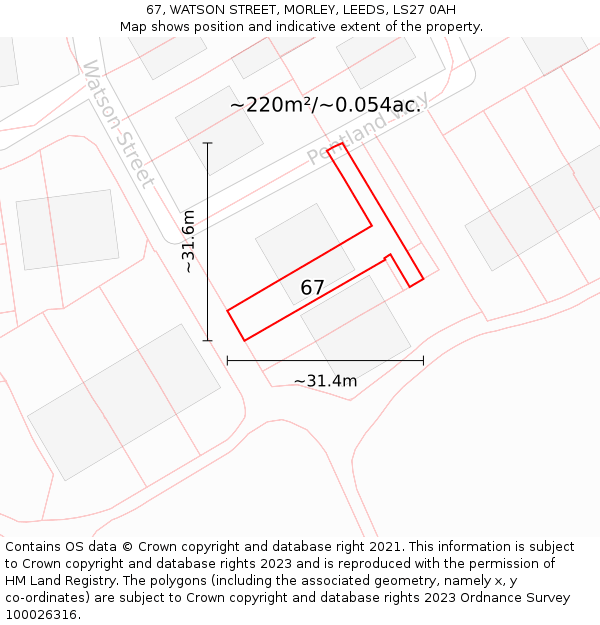 67, WATSON STREET, MORLEY, LEEDS, LS27 0AH: Plot and title map