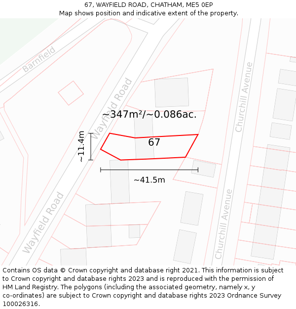 67, WAYFIELD ROAD, CHATHAM, ME5 0EP: Plot and title map