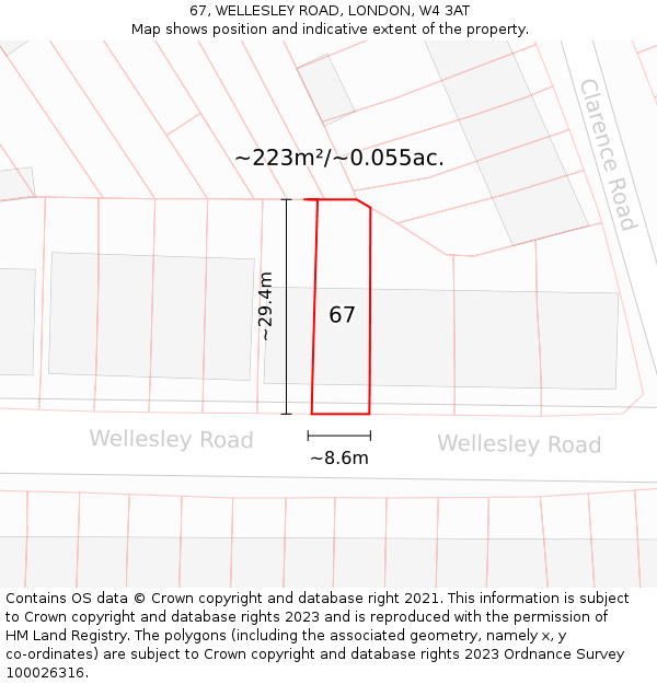 67, WELLESLEY ROAD, LONDON, W4 3AT: Plot and title map