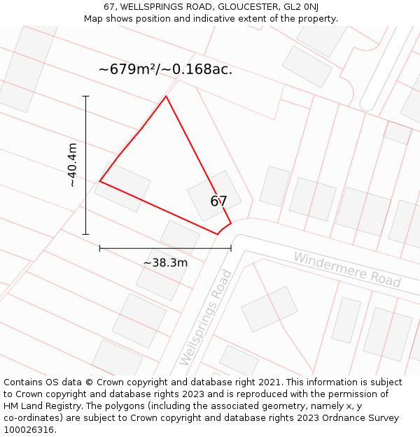 67, WELLSPRINGS ROAD, GLOUCESTER, GL2 0NJ: Plot and title map