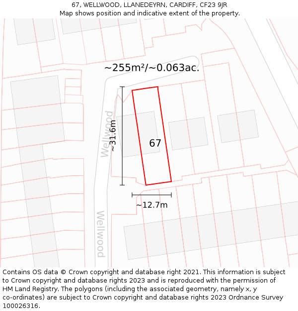 67, WELLWOOD, LLANEDEYRN, CARDIFF, CF23 9JR: Plot and title map