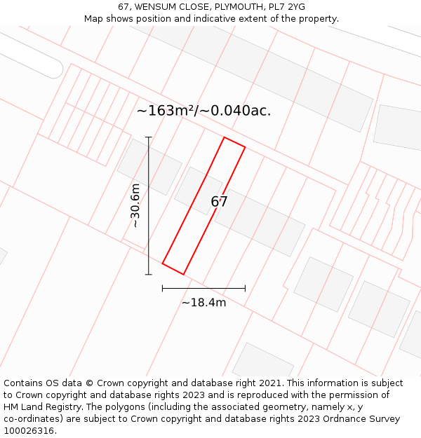 67, WENSUM CLOSE, PLYMOUTH, PL7 2YG: Plot and title map