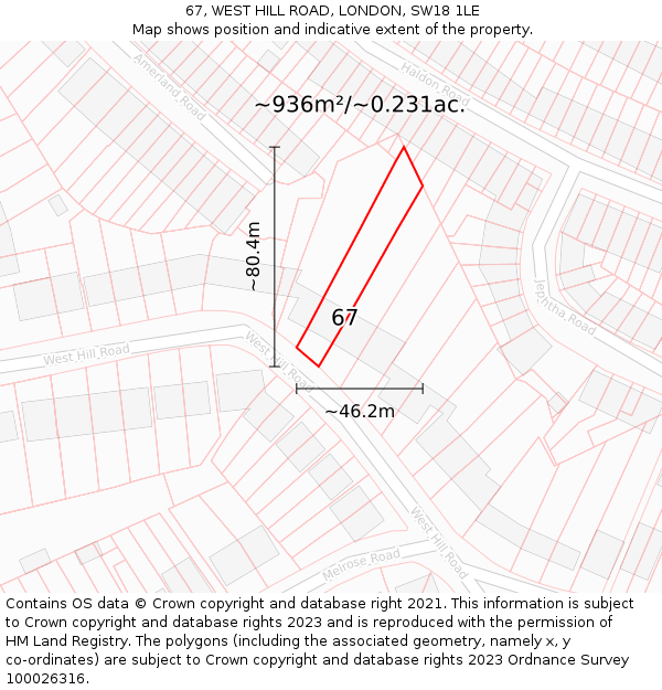 67, WEST HILL ROAD, LONDON, SW18 1LE: Plot and title map