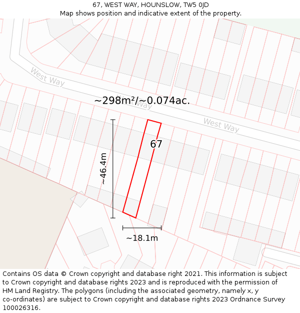 67, WEST WAY, HOUNSLOW, TW5 0JD: Plot and title map