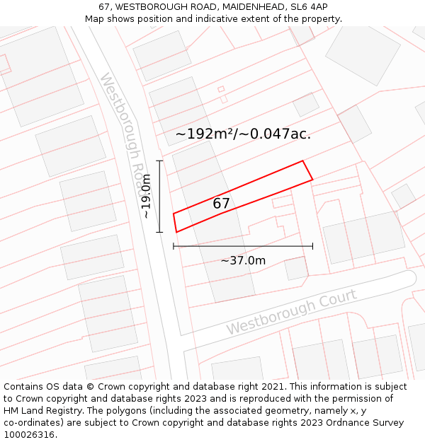 67, WESTBOROUGH ROAD, MAIDENHEAD, SL6 4AP: Plot and title map