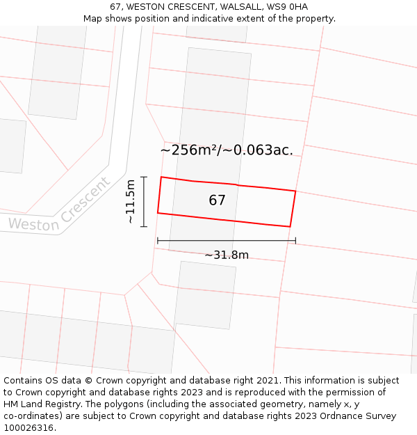 67, WESTON CRESCENT, WALSALL, WS9 0HA: Plot and title map