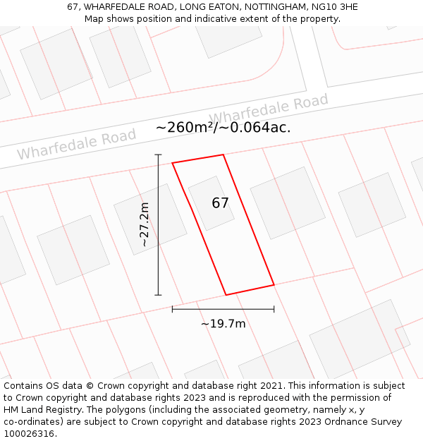 67, WHARFEDALE ROAD, LONG EATON, NOTTINGHAM, NG10 3HE: Plot and title map