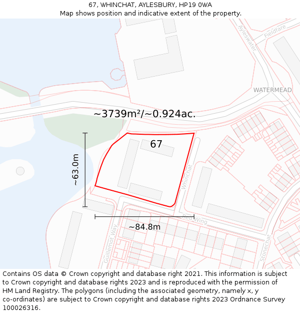 67, WHINCHAT, AYLESBURY, HP19 0WA: Plot and title map