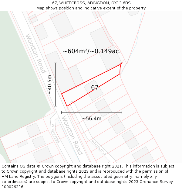 67, WHITECROSS, ABINGDON, OX13 6BS: Plot and title map