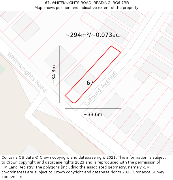 67, WHITEKNIGHTS ROAD, READING, RG6 7BB: Plot and title map
