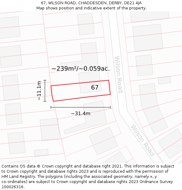 67, WILSON ROAD, CHADDESDEN, DERBY, DE21 4JA: Plot and title map
