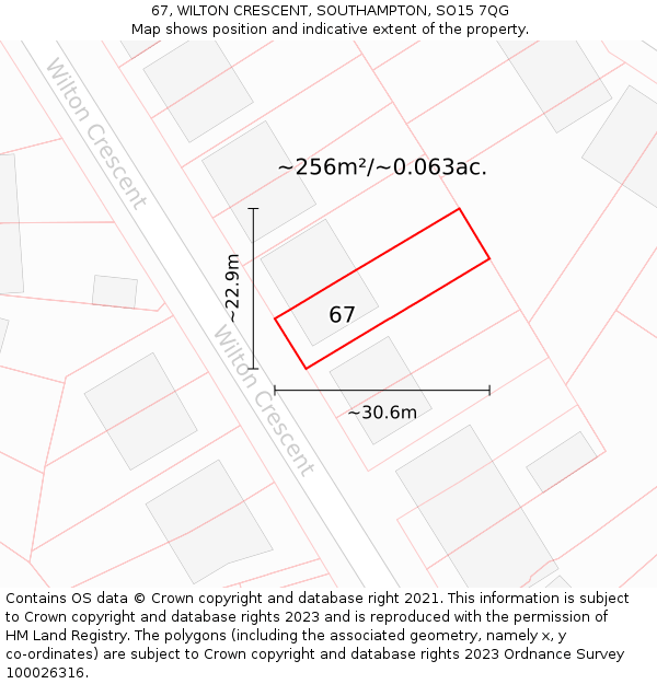 67, WILTON CRESCENT, SOUTHAMPTON, SO15 7QG: Plot and title map