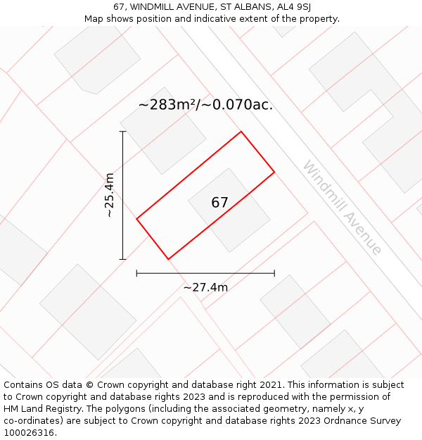 67, WINDMILL AVENUE, ST ALBANS, AL4 9SJ: Plot and title map