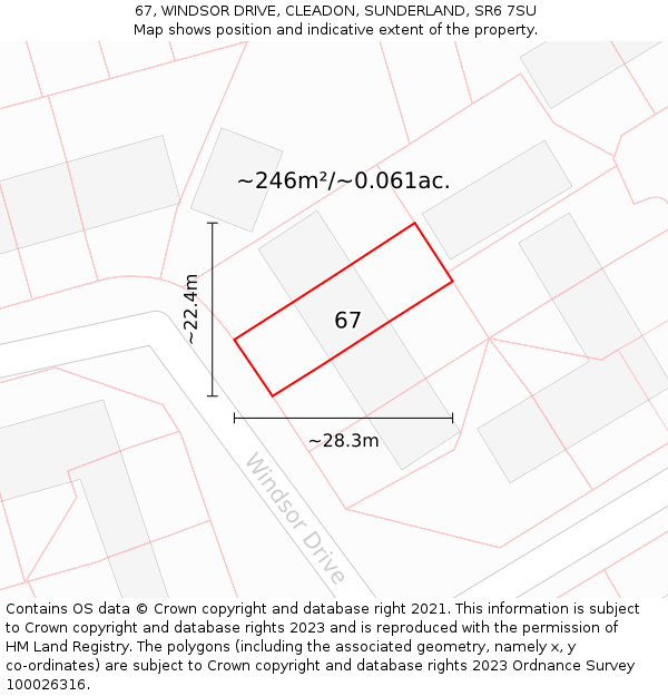 67, WINDSOR DRIVE, CLEADON, SUNDERLAND, SR6 7SU: Plot and title map