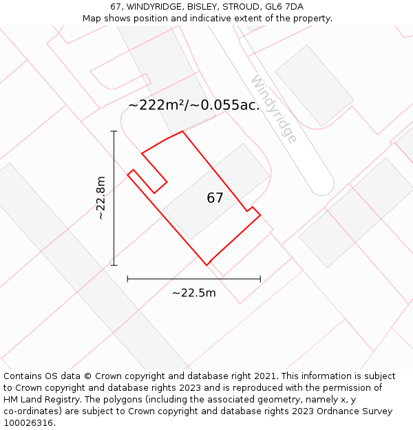 67, WINDYRIDGE, BISLEY, STROUD, GL6 7DA: Plot and title map
