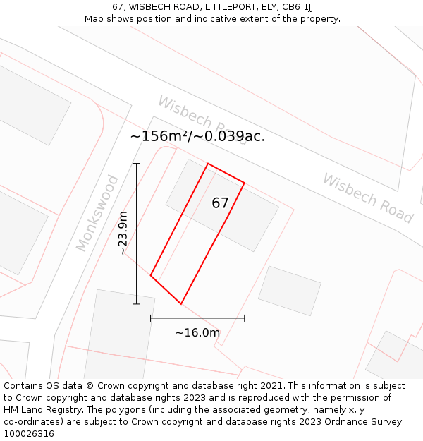 67, WISBECH ROAD, LITTLEPORT, ELY, CB6 1JJ: Plot and title map