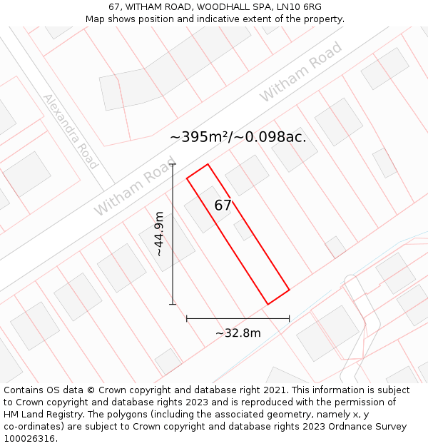 67, WITHAM ROAD, WOODHALL SPA, LN10 6RG: Plot and title map