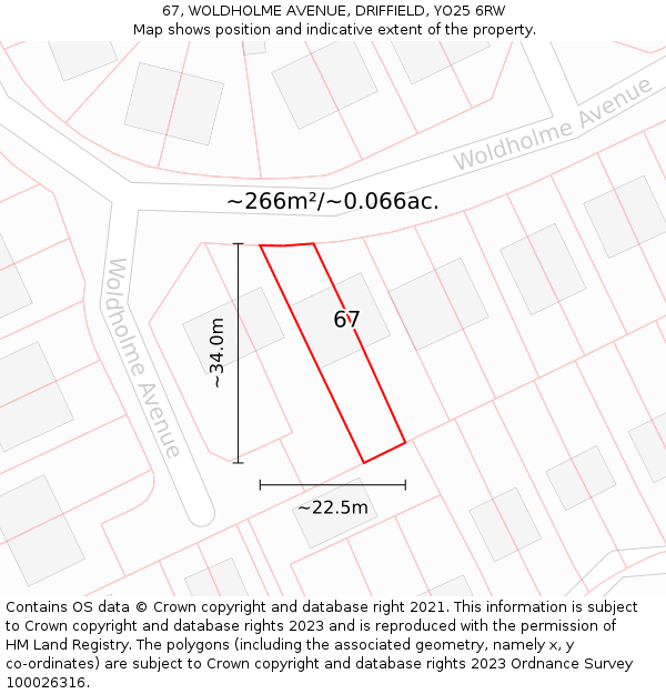 67, WOLDHOLME AVENUE, DRIFFIELD, YO25 6RW: Plot and title map