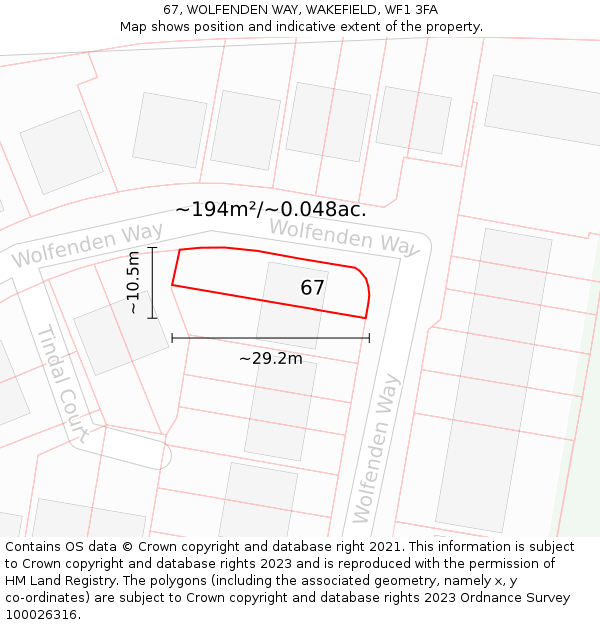 67, WOLFENDEN WAY, WAKEFIELD, WF1 3FA: Plot and title map