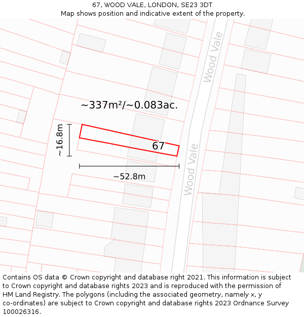 67, WOOD VALE, LONDON, SE23 3DT: Plot and title map