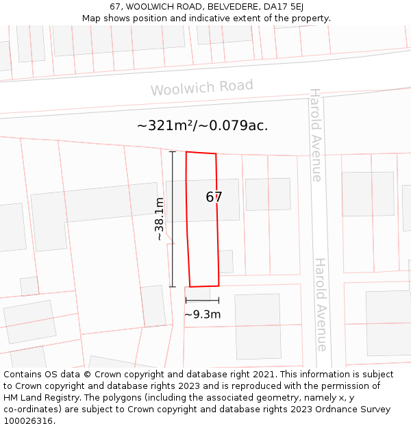67, WOOLWICH ROAD, BELVEDERE, DA17 5EJ: Plot and title map