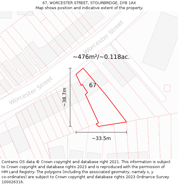 67, WORCESTER STREET, STOURBRIDGE, DY8 1AX: Plot and title map