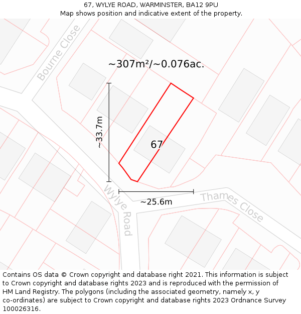 67, WYLYE ROAD, WARMINSTER, BA12 9PU: Plot and title map