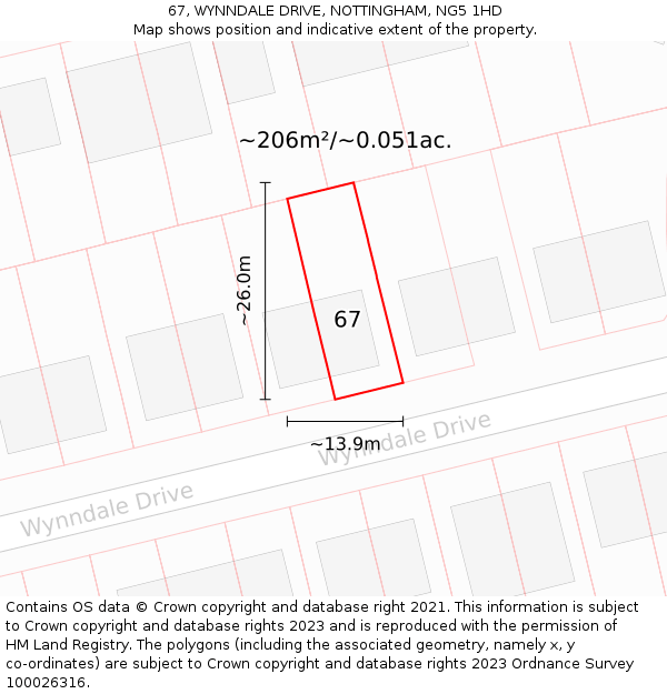 67, WYNNDALE DRIVE, NOTTINGHAM, NG5 1HD: Plot and title map