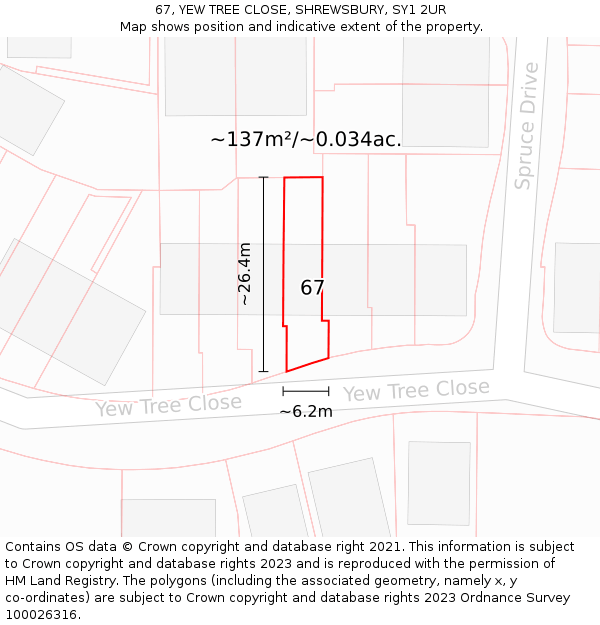 67, YEW TREE CLOSE, SHREWSBURY, SY1 2UR: Plot and title map
