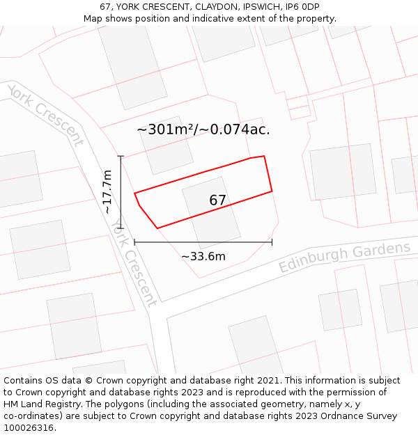 67, YORK CRESCENT, CLAYDON, IPSWICH, IP6 0DP: Plot and title map