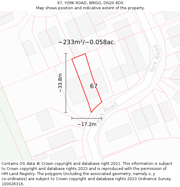 67, YORK ROAD, BRIGG, DN20 8DX: Plot and title map