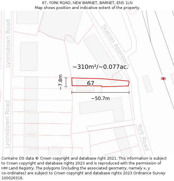 67, YORK ROAD, NEW BARNET, BARNET, EN5 1LN: Plot and title map