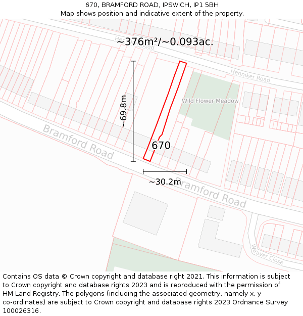670, BRAMFORD ROAD, IPSWICH, IP1 5BH: Plot and title map