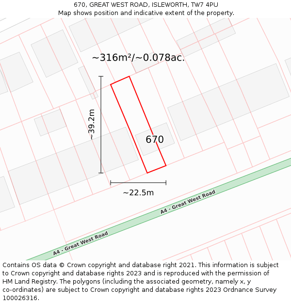 670, GREAT WEST ROAD, ISLEWORTH, TW7 4PU: Plot and title map