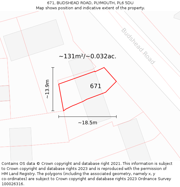 671, BUDSHEAD ROAD, PLYMOUTH, PL6 5DU: Plot and title map