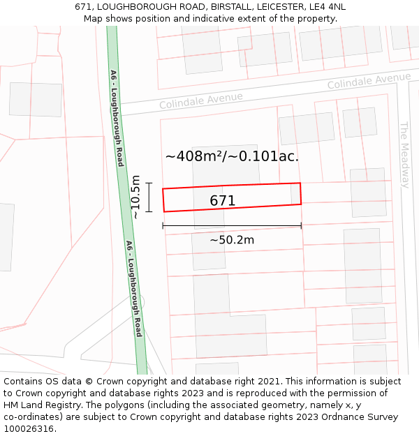 671, LOUGHBOROUGH ROAD, BIRSTALL, LEICESTER, LE4 4NL: Plot and title map