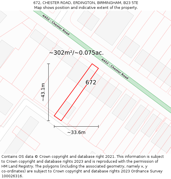 672, CHESTER ROAD, ERDINGTON, BIRMINGHAM, B23 5TE: Plot and title map