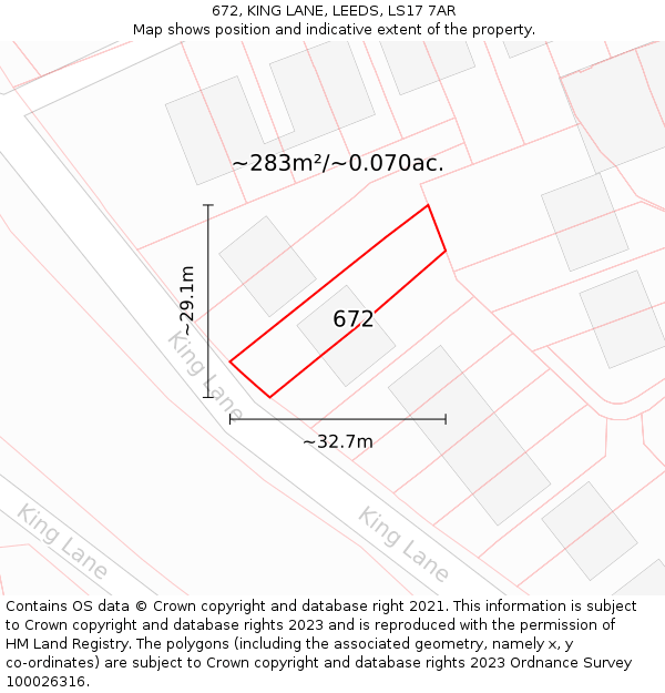 672, KING LANE, LEEDS, LS17 7AR: Plot and title map