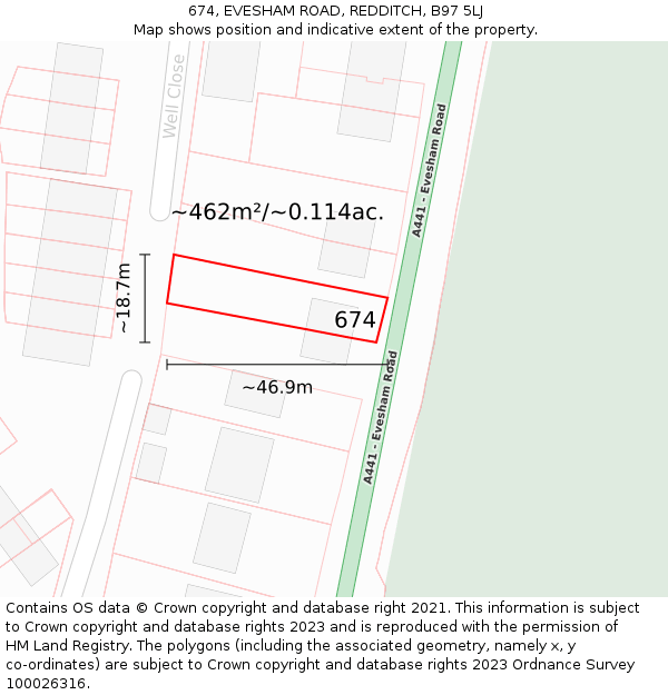 674, EVESHAM ROAD, REDDITCH, B97 5LJ: Plot and title map