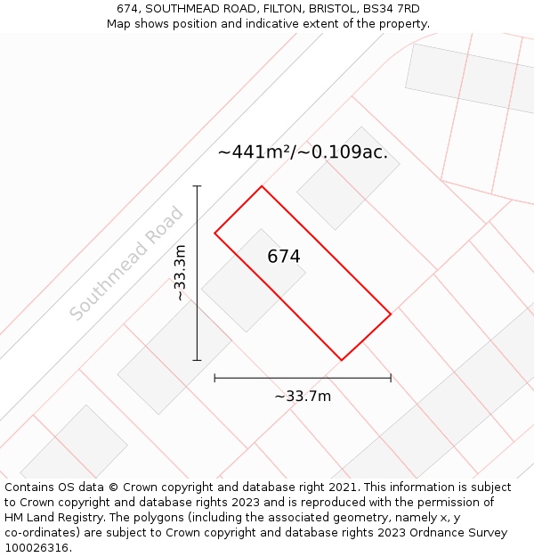 674, SOUTHMEAD ROAD, FILTON, BRISTOL, BS34 7RD: Plot and title map