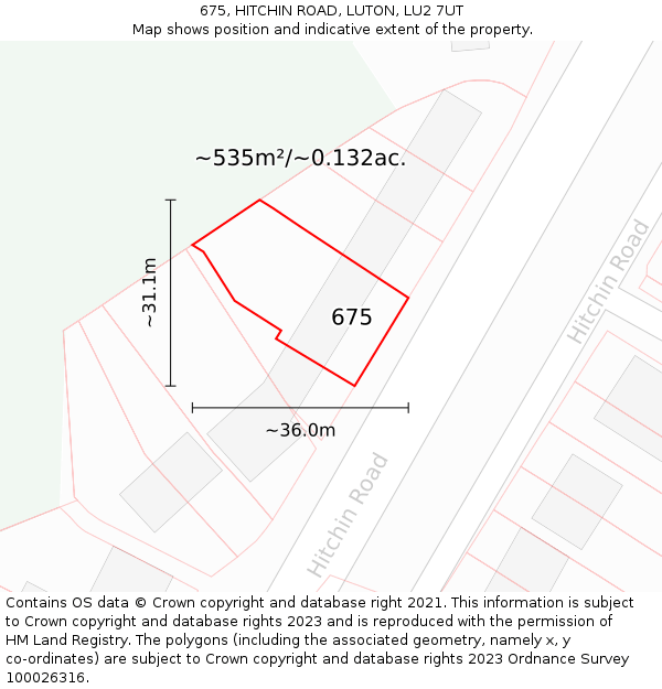 675, HITCHIN ROAD, LUTON, LU2 7UT: Plot and title map