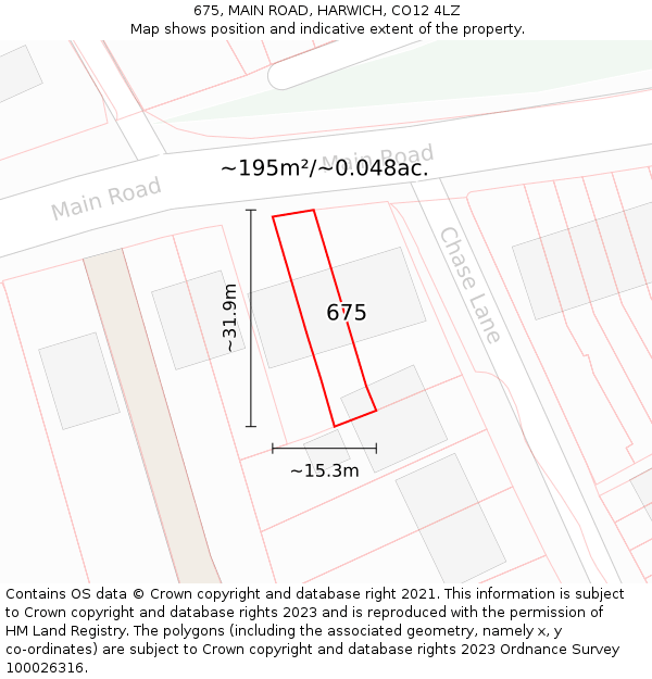675, MAIN ROAD, HARWICH, CO12 4LZ: Plot and title map