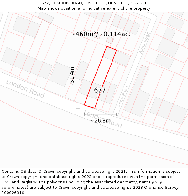 677, LONDON ROAD, HADLEIGH, BENFLEET, SS7 2EE: Plot and title map