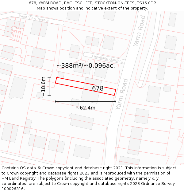 678, YARM ROAD, EAGLESCLIFFE, STOCKTON-ON-TEES, TS16 0DP: Plot and title map