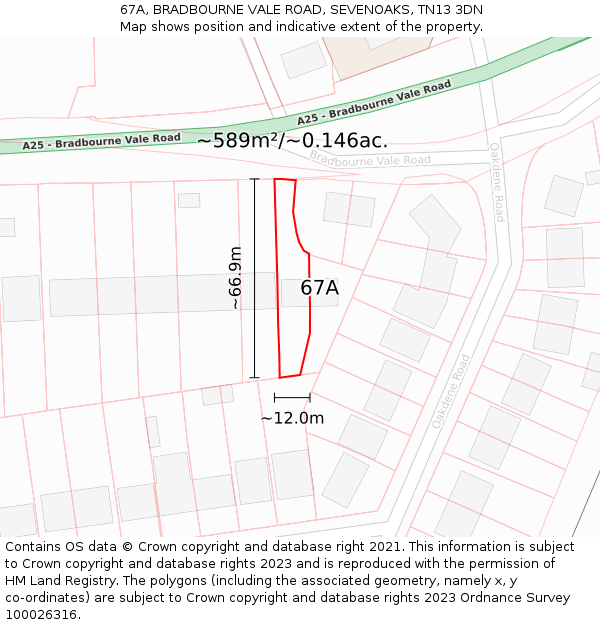 67A, BRADBOURNE VALE ROAD, SEVENOAKS, TN13 3DN: Plot and title map