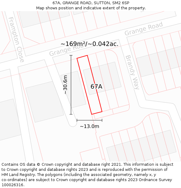 67A, GRANGE ROAD, SUTTON, SM2 6SP: Plot and title map